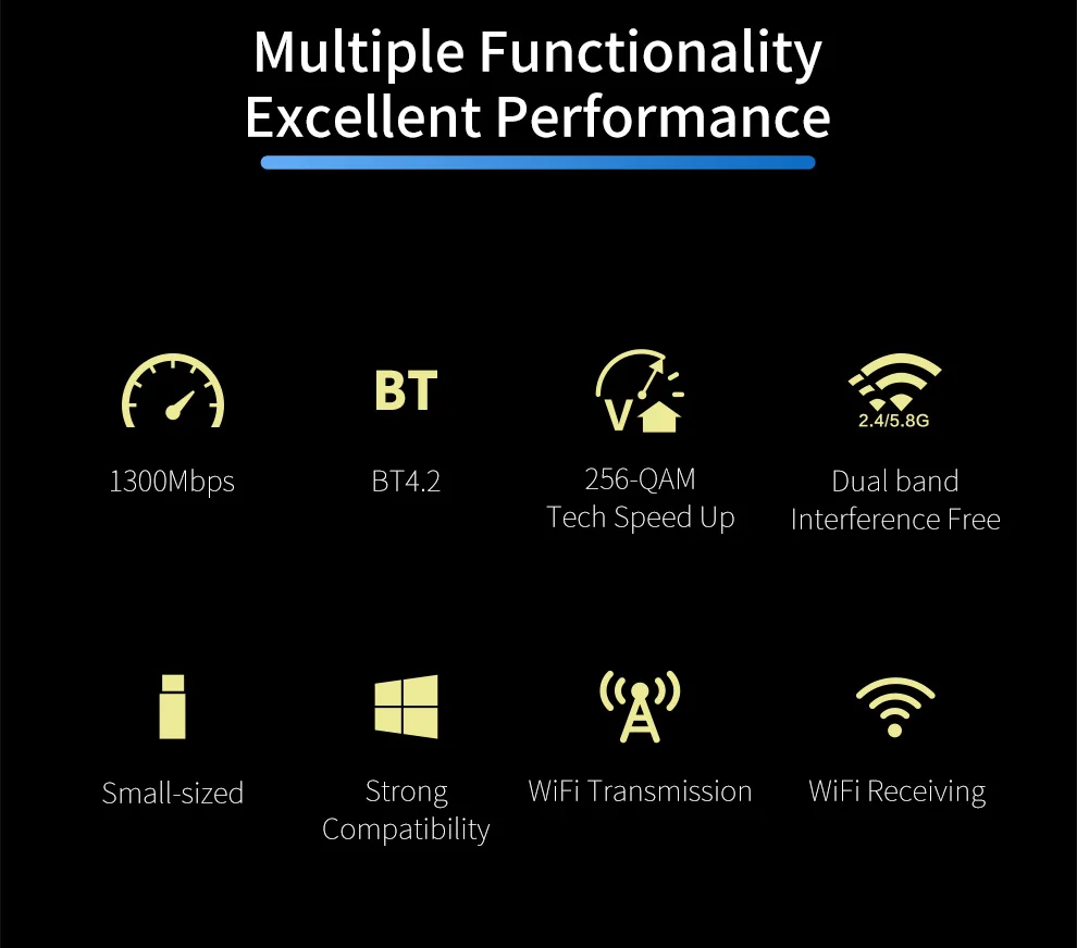Двухдиапазонный высокоскоростной USB RTL8822BU 1300 Мбит/с беспроводной Wlan Bluetooth 4 2 Wi-Fi