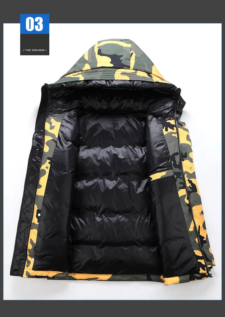 Индивидуальное мужское пуховое пальто с капюшоном Камуфляжный декор Толстая