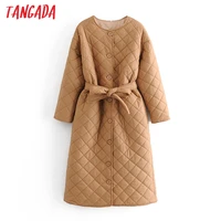 tangada women khaki oversize thin long parkas with belt 2020 autumn long sleeve buttons pockets female warm coat qn29