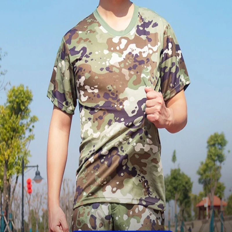 

New Men's Camouflage T-shirt Breathable Army Combat T Shirt Quick Dry Shirt Summer Short Sleeve Military Tactical Hiking Shirt