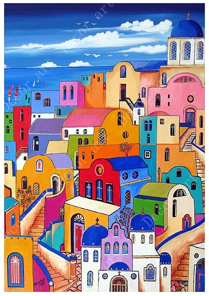 Путешествия в Грецию остров Санторини холст живопись винтажные настенные