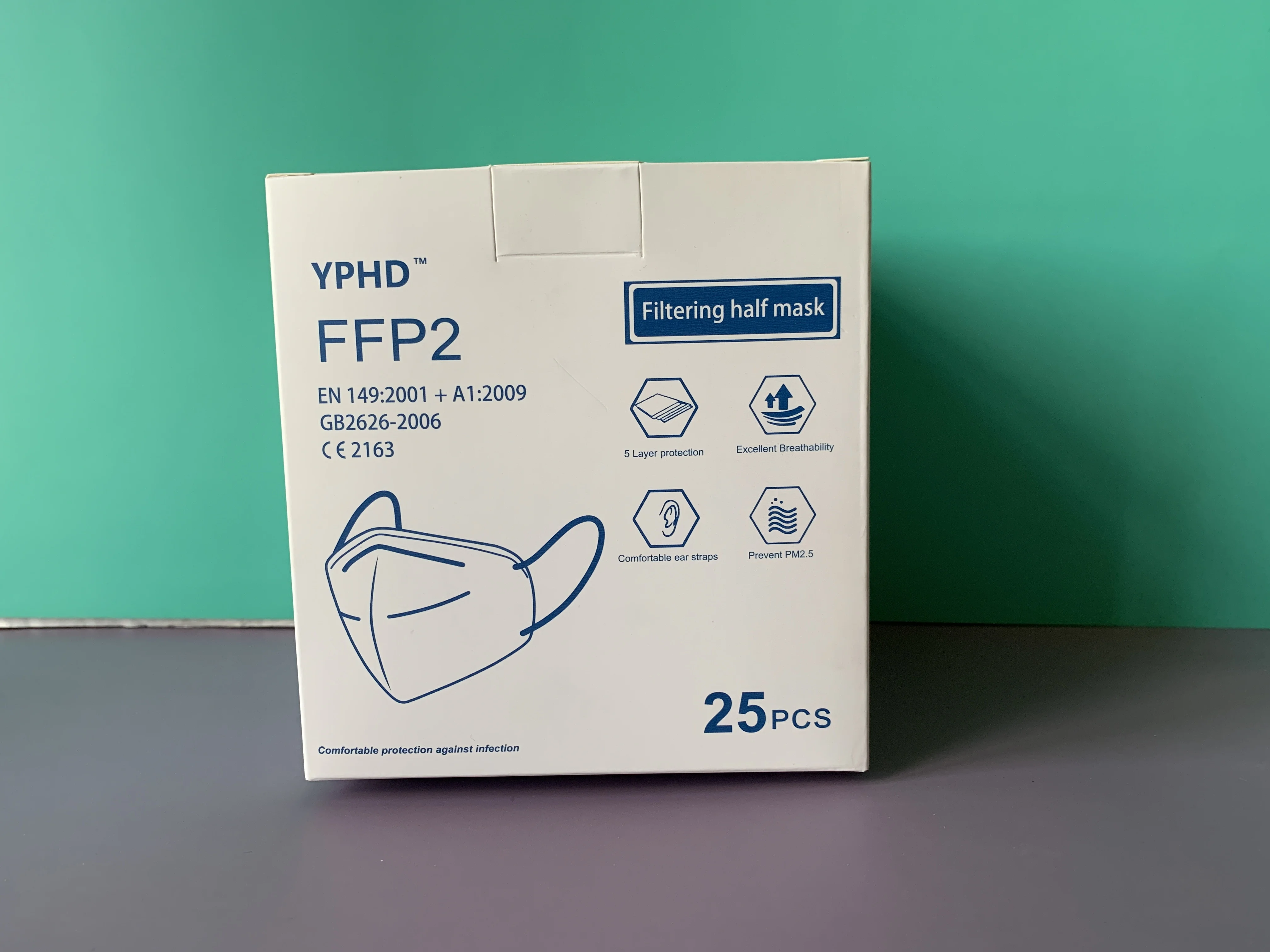 

YPHD Disposable 5-Ply Breathable & Comfortable Filter Safety Protective Dust Masks FFP2 Against PM2.5 Face Shield