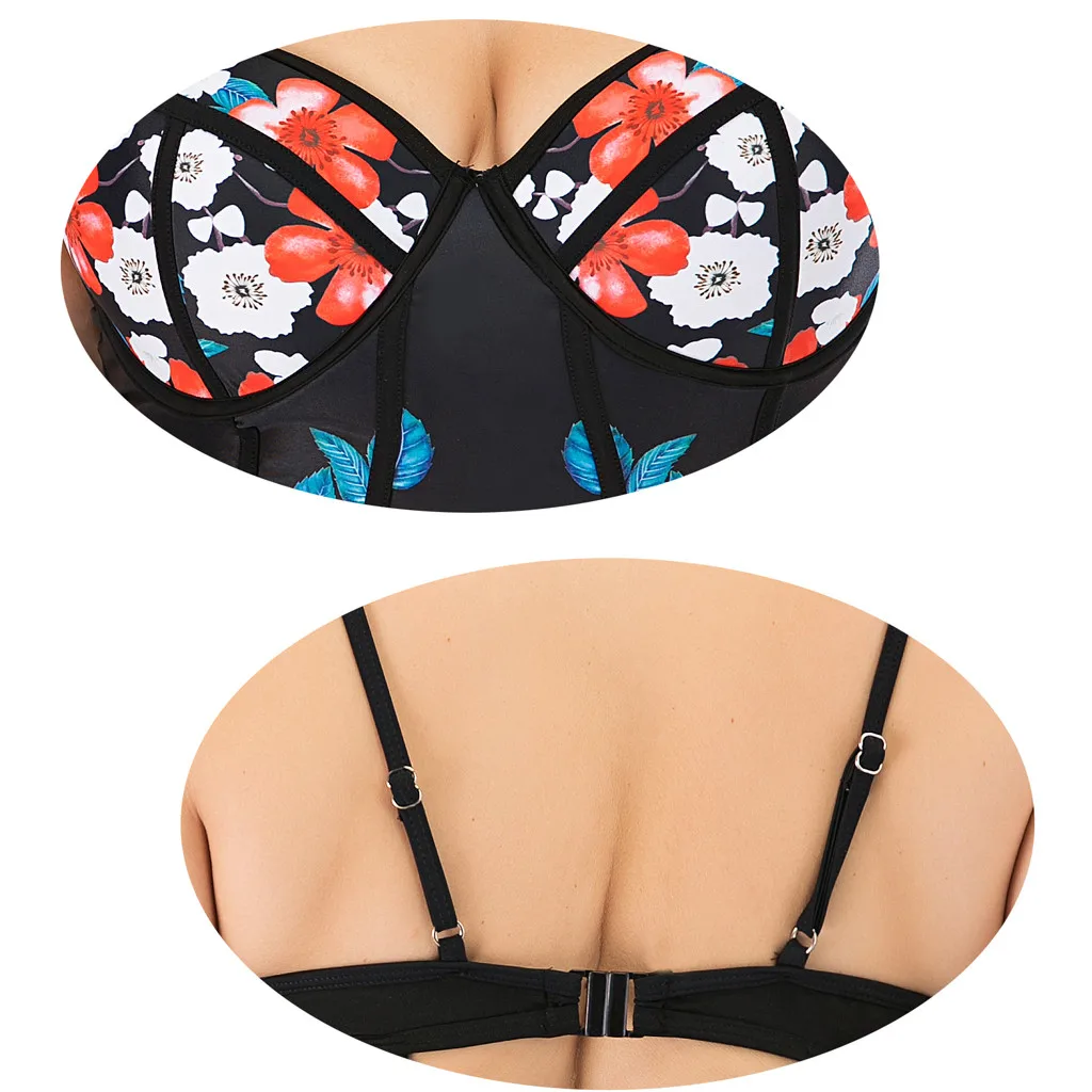 

4XL Women One Piece Print Patchwork Swimwear Plus Size Halter Bathing Suit High Waist Swimsuit Bikini
