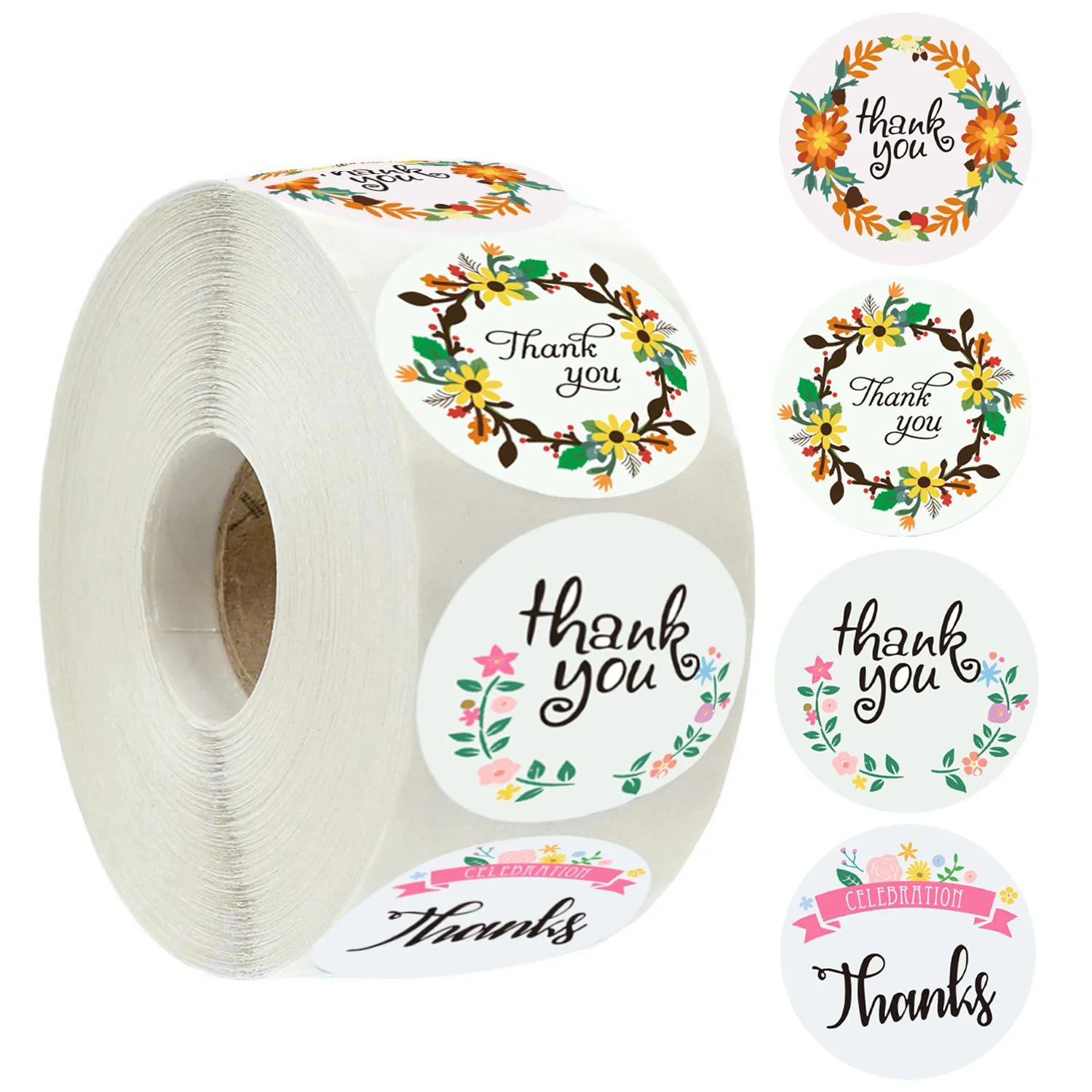 

50-500pcs Beautiful Floral Thank You Sticker 1inch Thank You Adhesive Label scrapbooking for envelope seal stationery