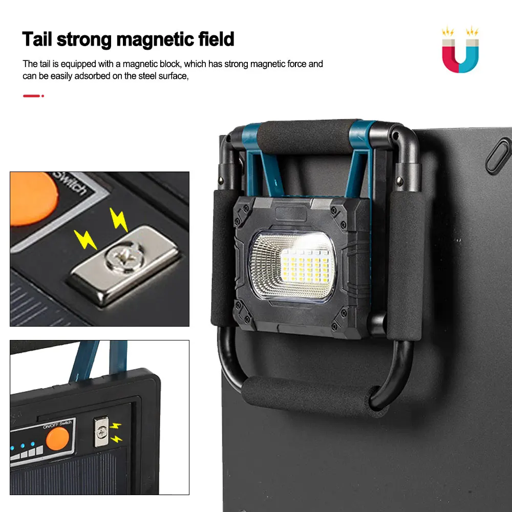 저렴한 30W LED 태양 작업 램프 휴대용 방수 스포트 라이트 야외 접이식 서치 USB 충전식 손전등 캠핑 라이트