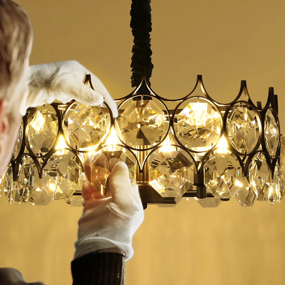 

Black/gold modern chandelier lighting for living room bedroom luxury round crystal hanging lamp home decoration indoor lighting