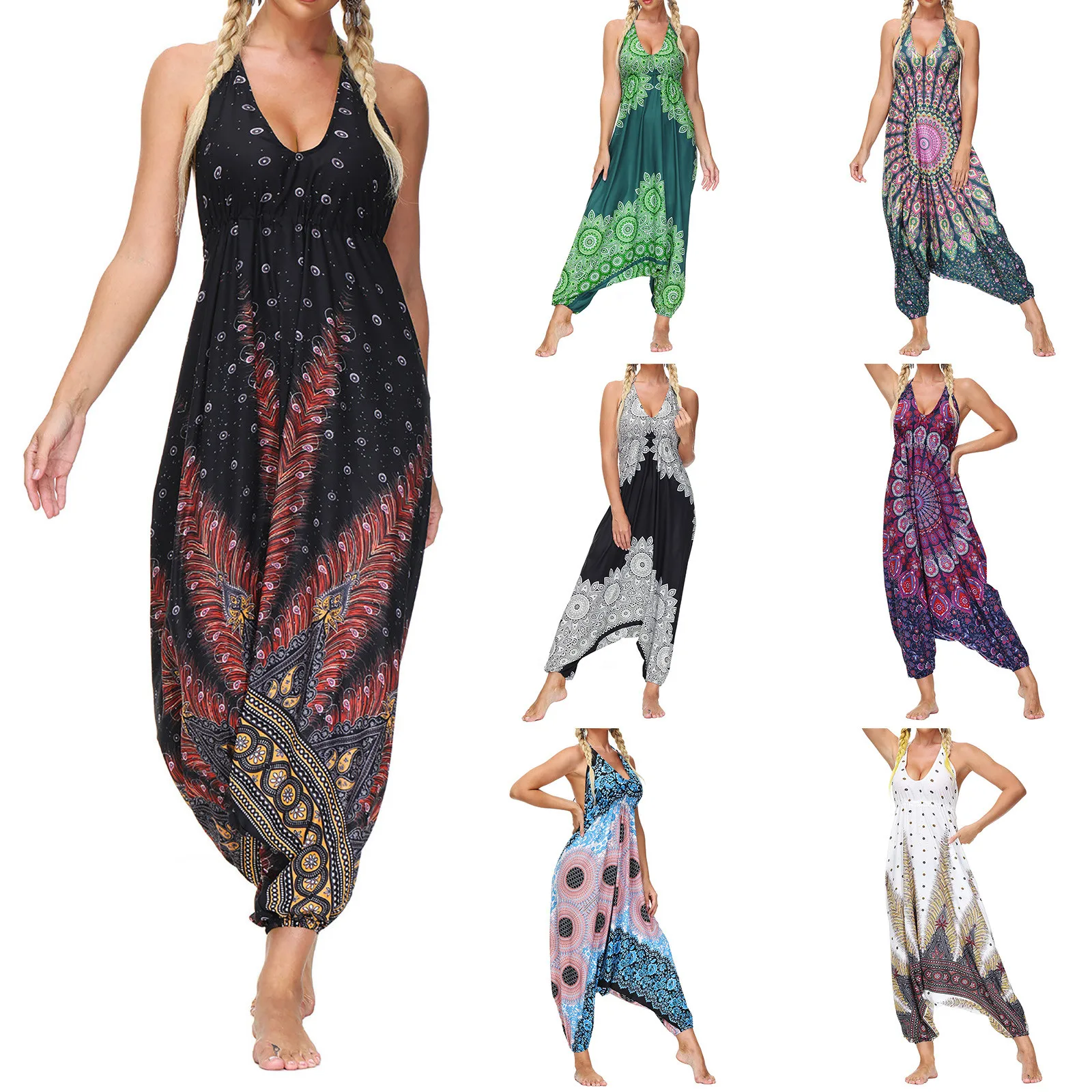 Женские летние сексуальные комбинезоны для йоги с принтом и открытой спиной