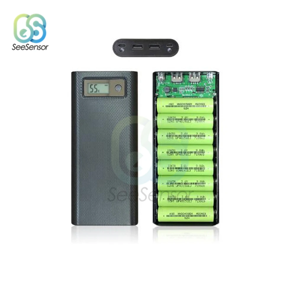 Корпус внешнего аккумулятора с двумя USB-портами 8X18650 ЖК-дисплеем цифровым
