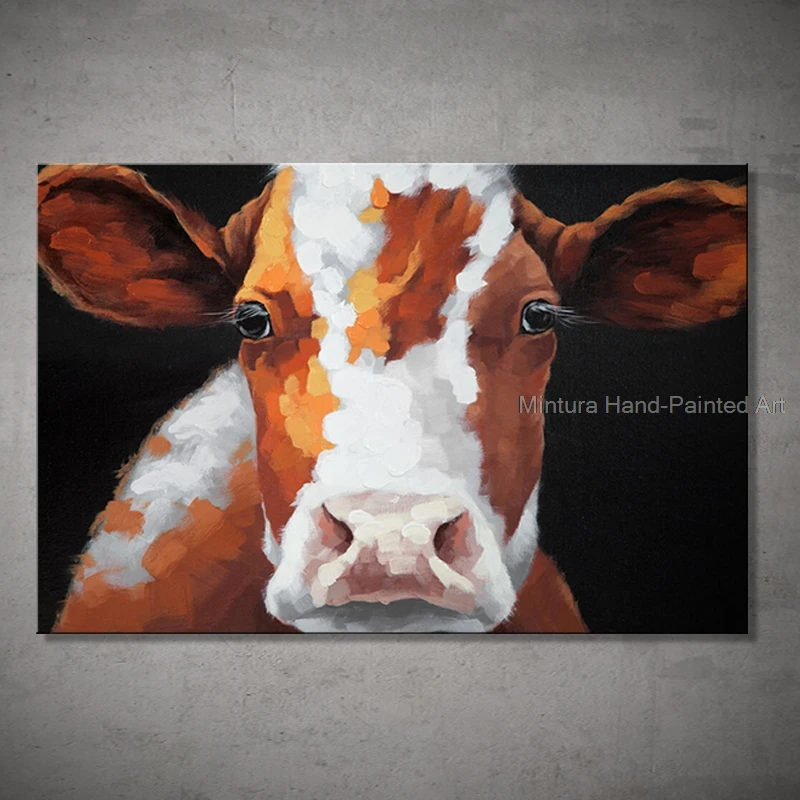 100% ручная роспись маслом на холсте Корова Крупный рогатого скота икры животные