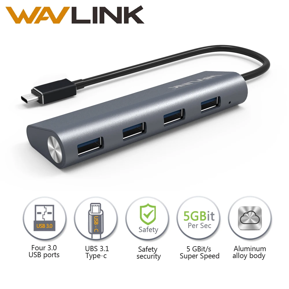 Wavlink USB 3 1 Кабель с разъемом типа c Hub на 4 порта док станция 0 Тип usb хаб скорость