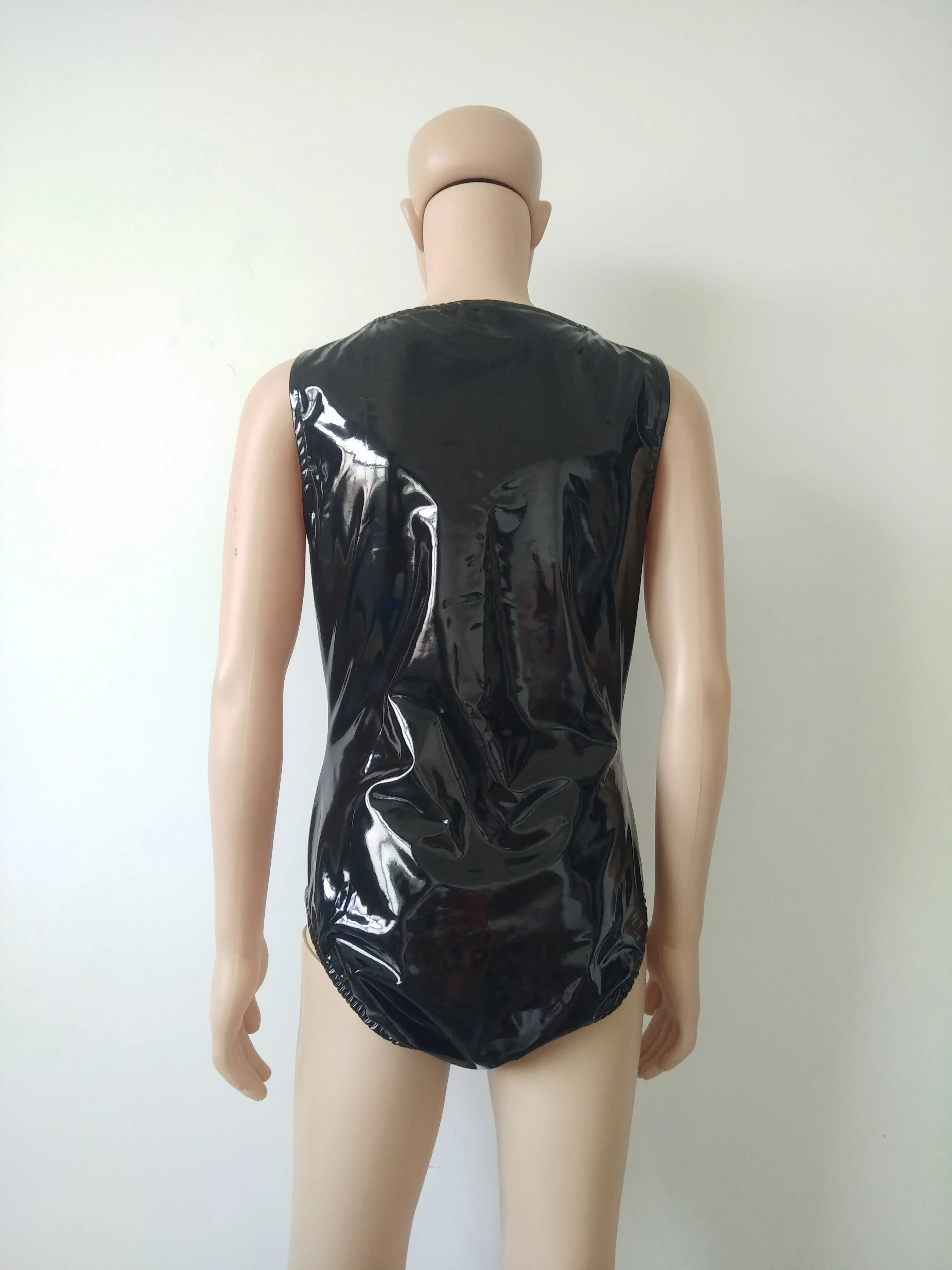 Латексные ПВХ латексный боди костюм топ с круглым вырезом мужская без рукавов