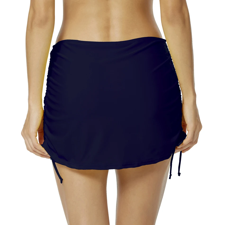 Navy Blue HAOWO Drawstring Skirted Bottom женские встроенные трусы с подкладкой купальник пляжное платье в магазине Slava - Цвет: Navy Blue