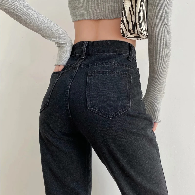 

2021 Jeans Woman High Waist Black Blue Straight Pants Mom Jean Pantalones De Mujer Femme Grande Taille Broeken Dames