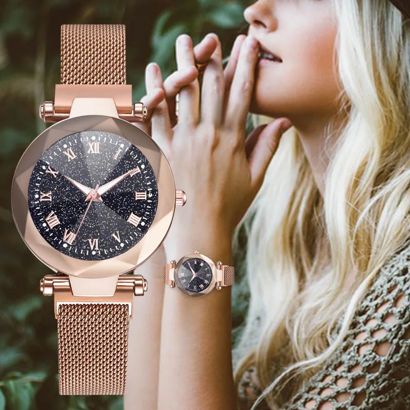 Женские кварцевые наручные часы с римскими цифрами и стальным ремешком