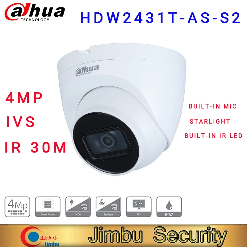 

Dahua international version HDW2431T-AS-S2 4MP Lite IR Fixed-focal Eyeball Network Camera Starlight poe Built in MiC WDR IVS