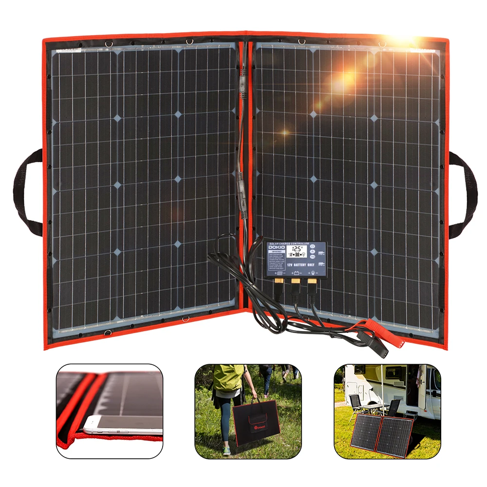 Dokio 100W 110 Вт(55 Вт x 2 шт.) 18V гибкие черные панели солнечных батарей Китай складное+ 12/24V регулятор напряжения 110 ватт панель солнечных батарей