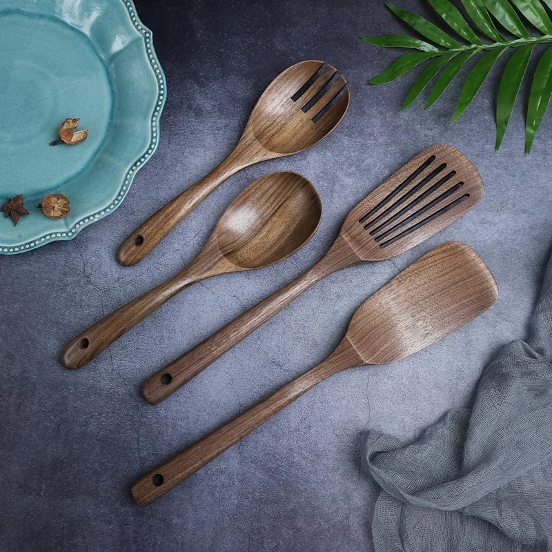 

4Pcs Wooden Cooking Utensil Set Kitchen Utensils Set Cooking Spoon Set Utensils Gadgets Set Non-Stick Pan Kitchen Tool