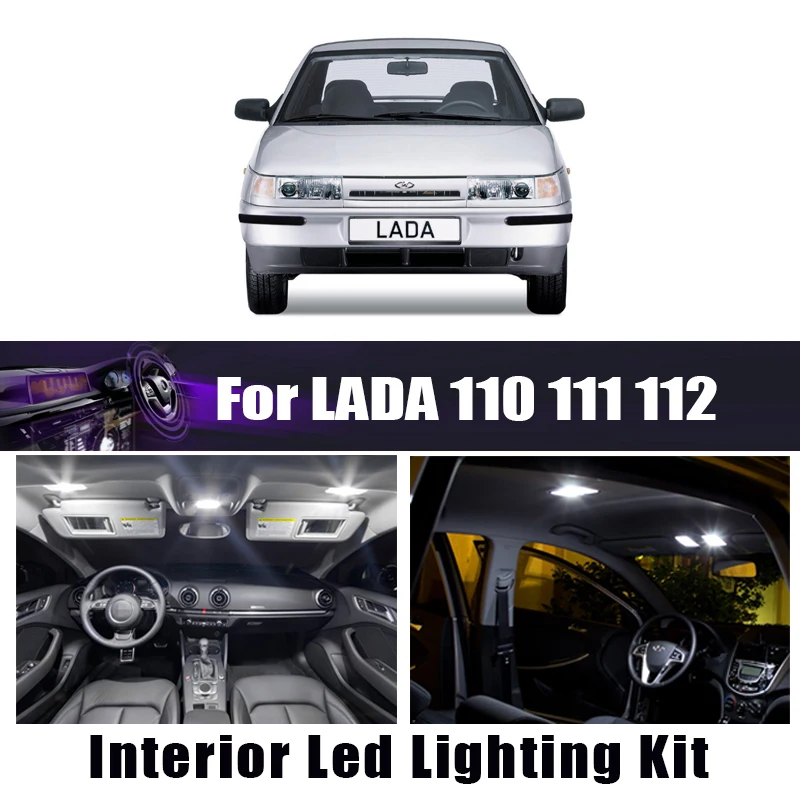 

8pcs Perfect White Canbus LED interior lamp indoor map dome light bulb Kit For 1995-2005 2006 2007 LADA 110 111 112