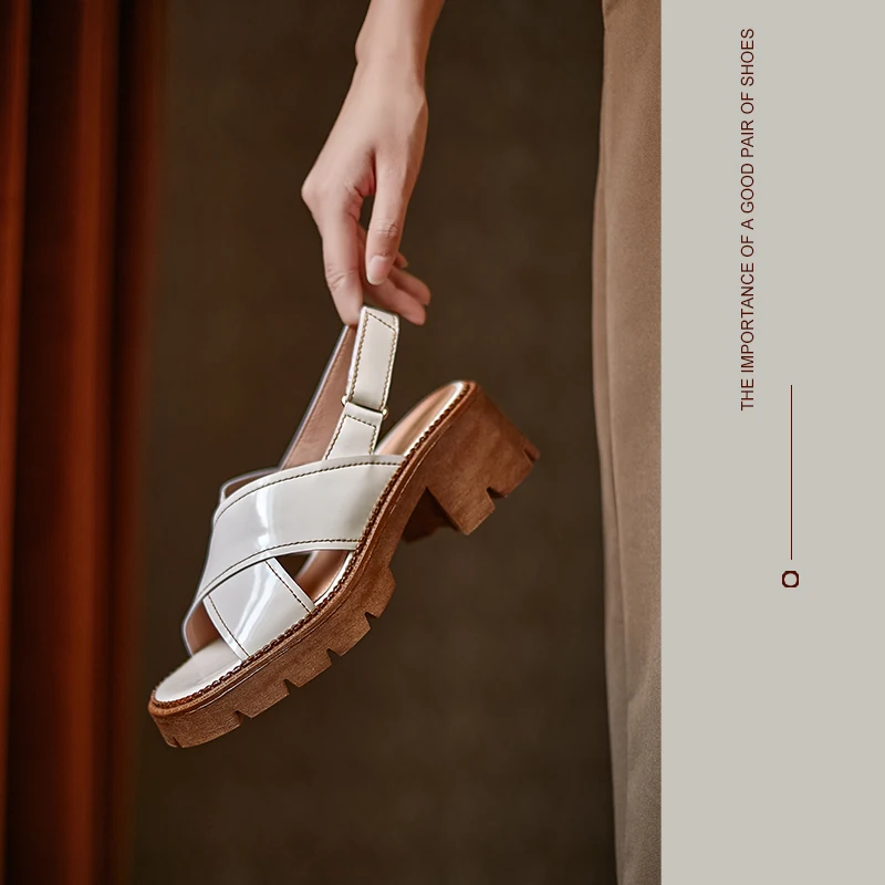 

HOT Women sandals Genuine Leather Summer Shoes 22-24.5cm full leather Classic cross straps all-match platform sandals fashion
