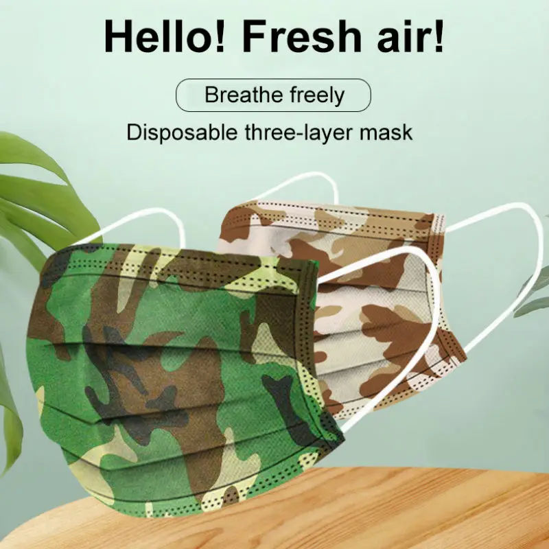 

Cool Camouflage Face Mouth Mask Disposable Non Wove 3 Layer Ply Filter Anti Dust Breathable Earloops Adult Medical Masks