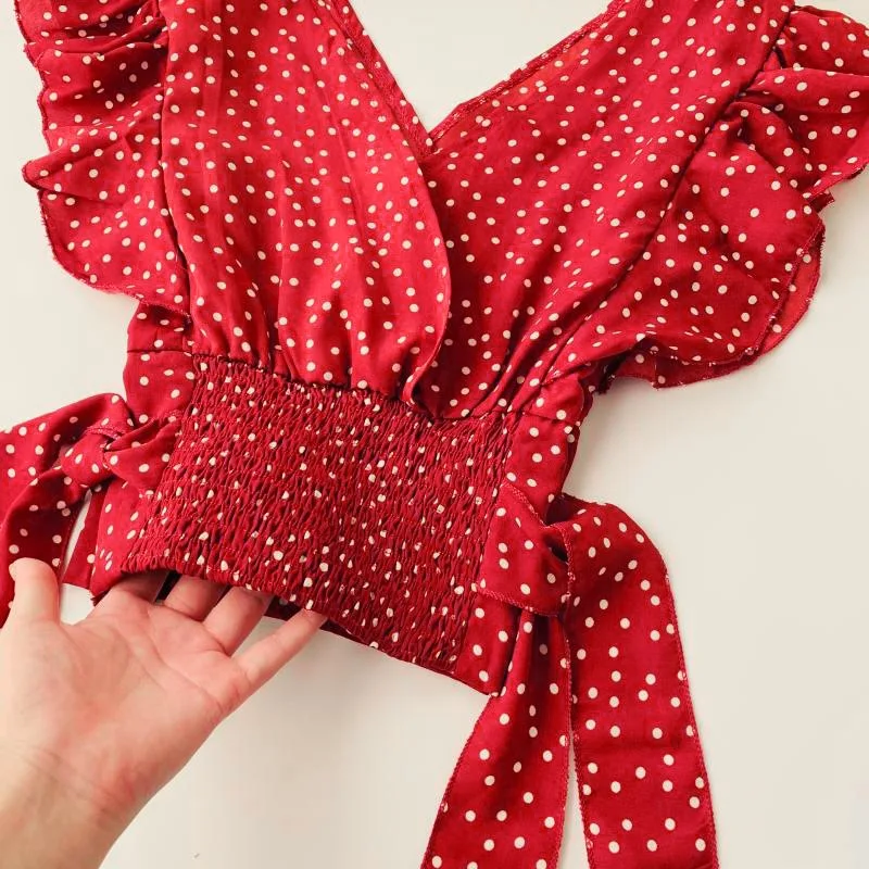 

Summer Womens Sweet Slim Blouse Decoration Dot Chiffon Shirt V-Neck Casual Short Sleeve Blouses