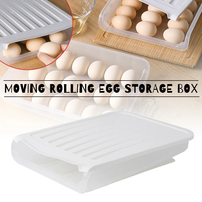 

18 Grids Plastic Egg Storage Box 31.2*24.9*6.5cm Rolling Egg Storage Case Household Refrigerator Container Holder Organizer