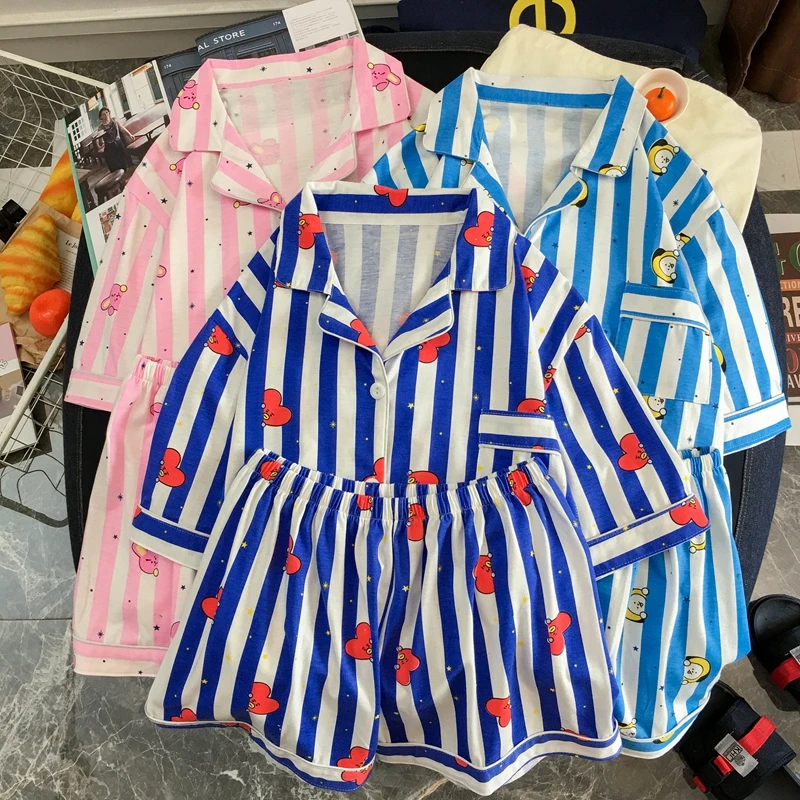 Новые модные пижамные комплекты Kpop комплект из двух предметов женская летняя