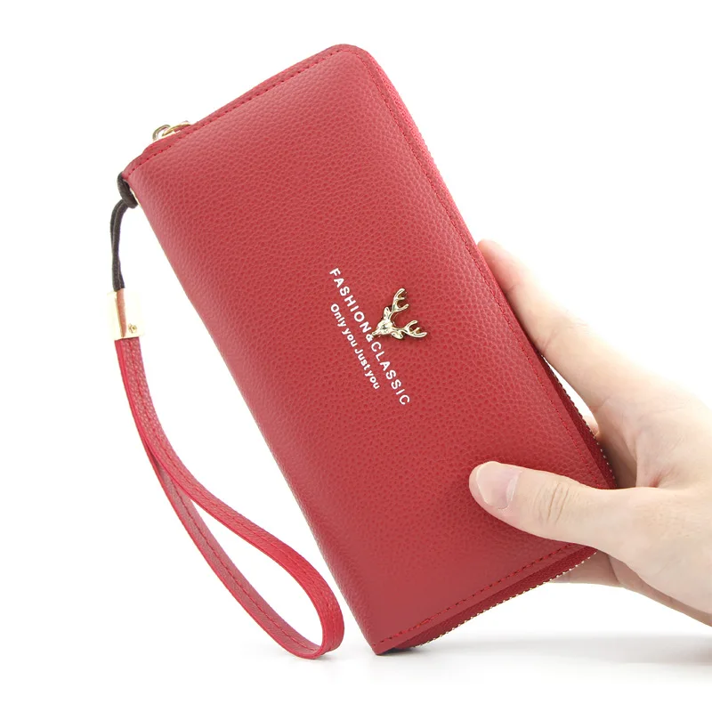 

Women Long Wallets Christmas Deer Decoration Phone Bag With Wristlet Card Holder Clutch Handbag Evening Party Purse Female