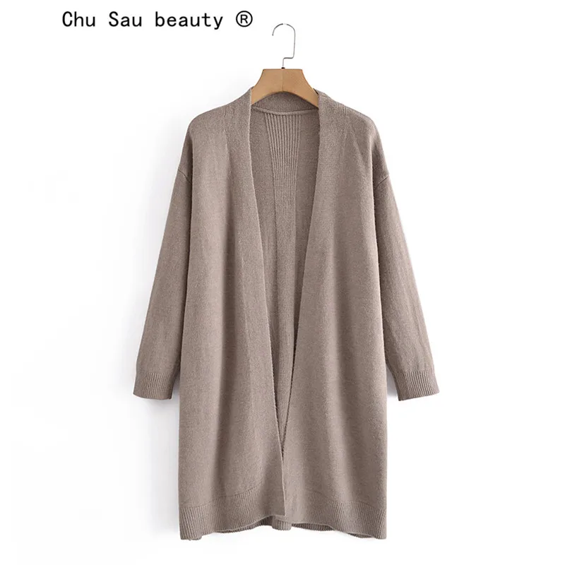 

2021 Autumn Winter Sweater Women Korean Vintage Open Loose V-neck Oversized Long Knit Cardigan Top Coat Office Lady