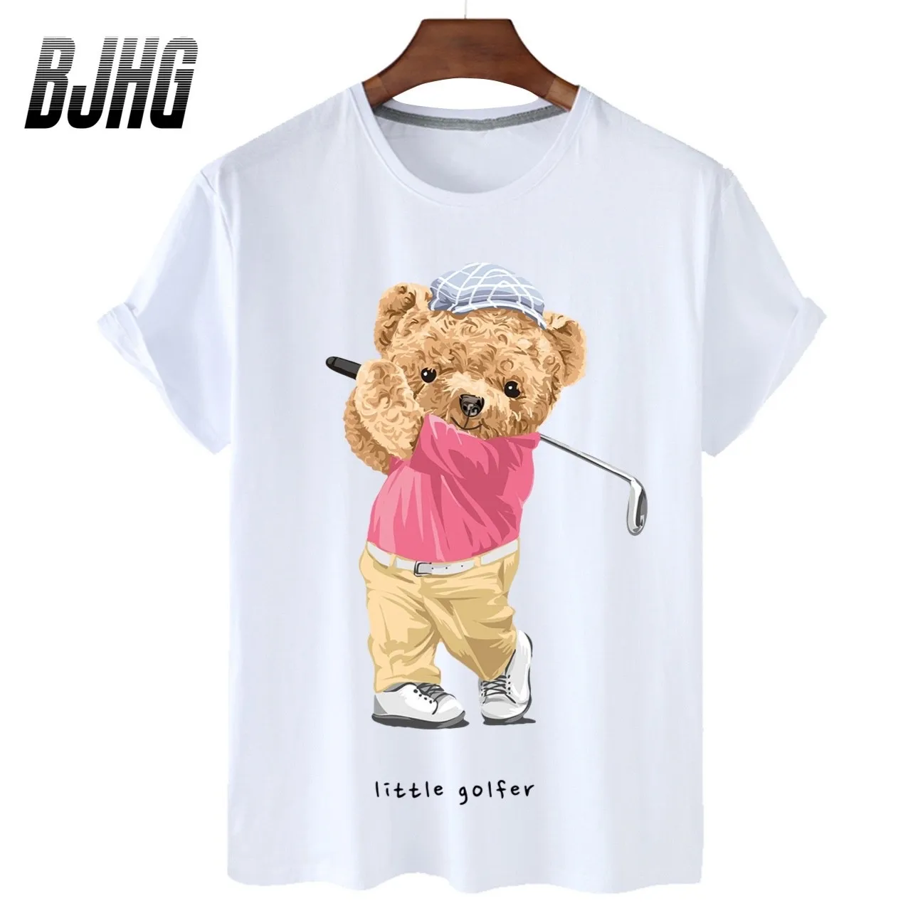 

100% Cotton Golf Bear Short-sleeved Top T-shirt Female 2021 Summer Half-sleeved Loose Oversized T-shirt Male Shirt S-3XL