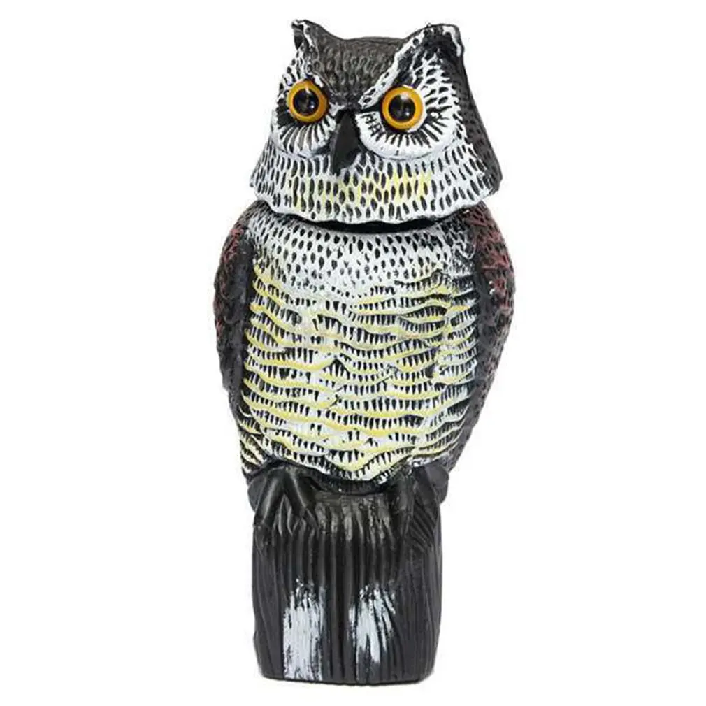 

Realistic Bird Scarer Rotating Head Sound Owl Prowler Decoy Protection Repellent Pest Control Scarecrow Garden Yard Rotating Mov