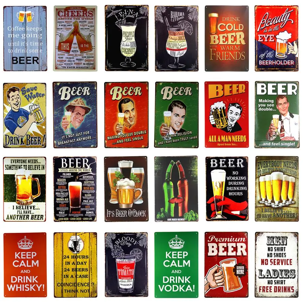 

Types of beer vintage tin sign bar signs kitchen decor outdoor wall plaques antique beer poster