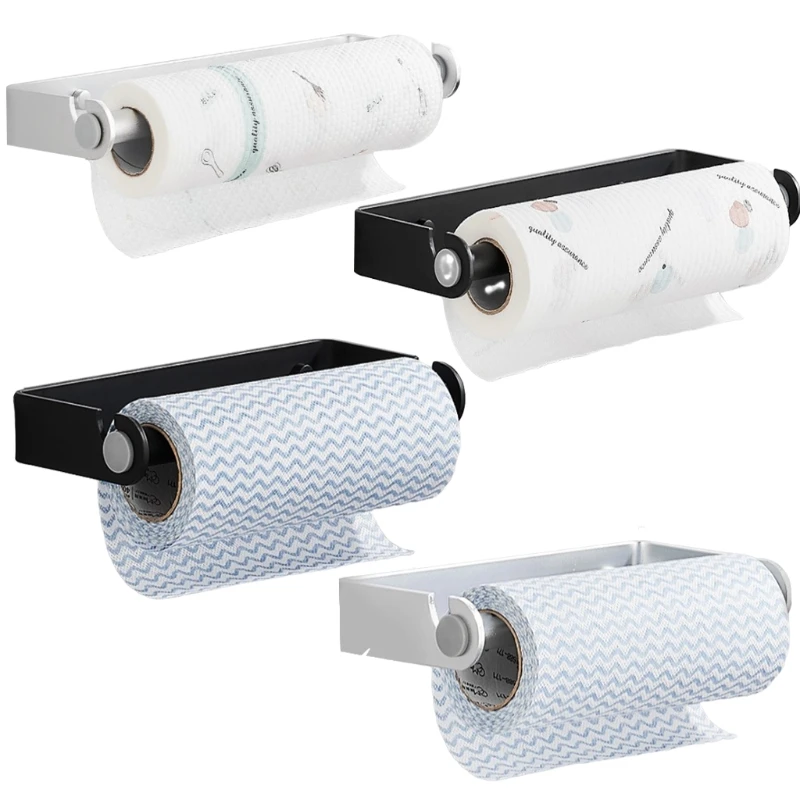 

Wall Mounted Kitchen Roll Paper Holder Under Cabinet Bathroom Waterproof Aluminum Punch-Free Adhesive Cling Film Towel Rack