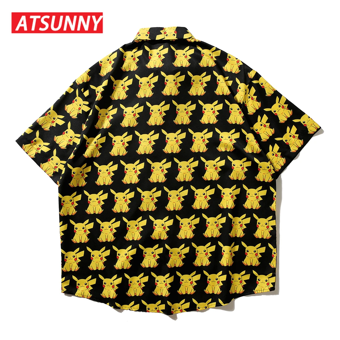 ATSUNNY Pikachu Print Short Sleeve Shirt HipHop Streetwear Casual Shirt Man Summer Fashion Hawaiian Shirts Tops