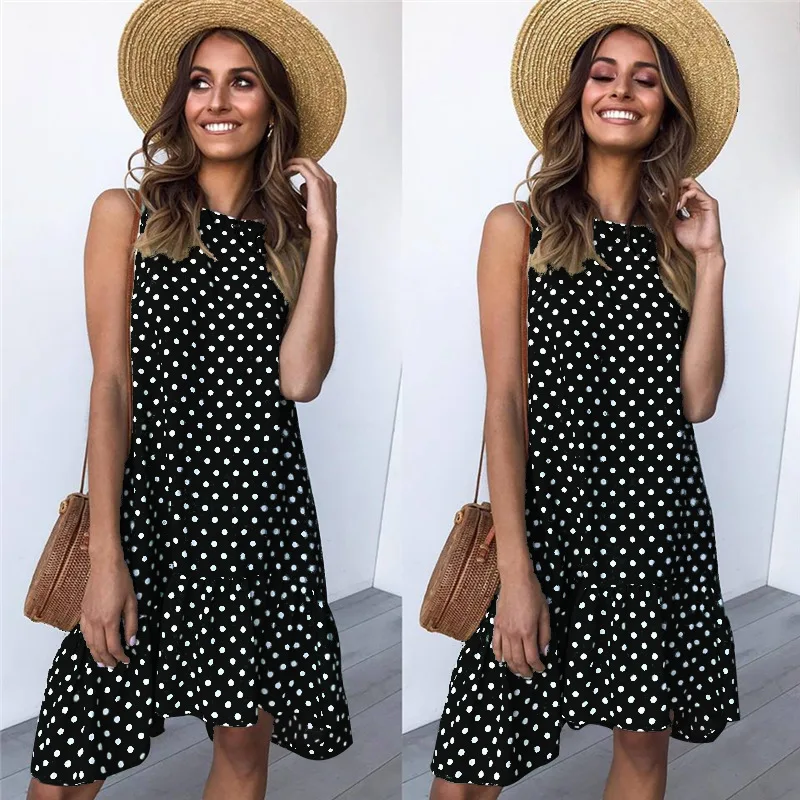 Винтажное праздничное платье с оборками ТРАПЕЦИЕВИДНОЕ в горошек без рукавов