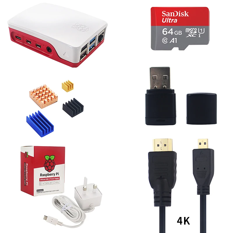 Официальный чехол для Raspberry Pi 4 ABS Box + адаптер питания HD видеокабель