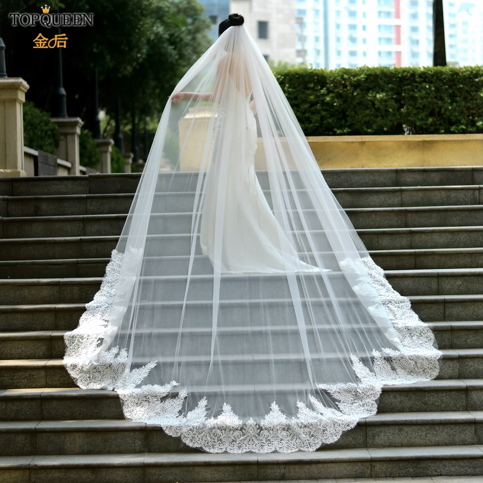 

TOPQUEEN V92 Bridal Veils Long Cathedral Style Bride Accessories Wedding Luxury Custom Handmade VEIL for Bride Embroidered VEILS