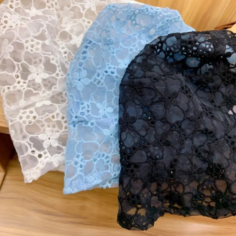 

Women Spring Summer Hollow Out Wide Brim Bucket Hat Embroidery Floral Lace Solid Floppy Casual Beach Vacation Fisherman Cap