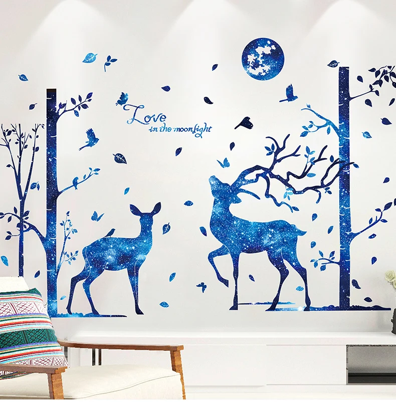 

New Creative Deer and Moon Wall Sticker Modern Home Decoration Living Room Bedroom Wall Decals Mural Wallpaper