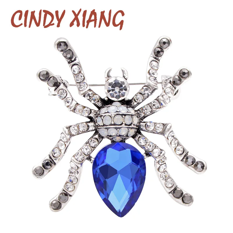 Женская/Мужская брошь паук CINDY XIANG синяя с кристаллами в классическом стиле