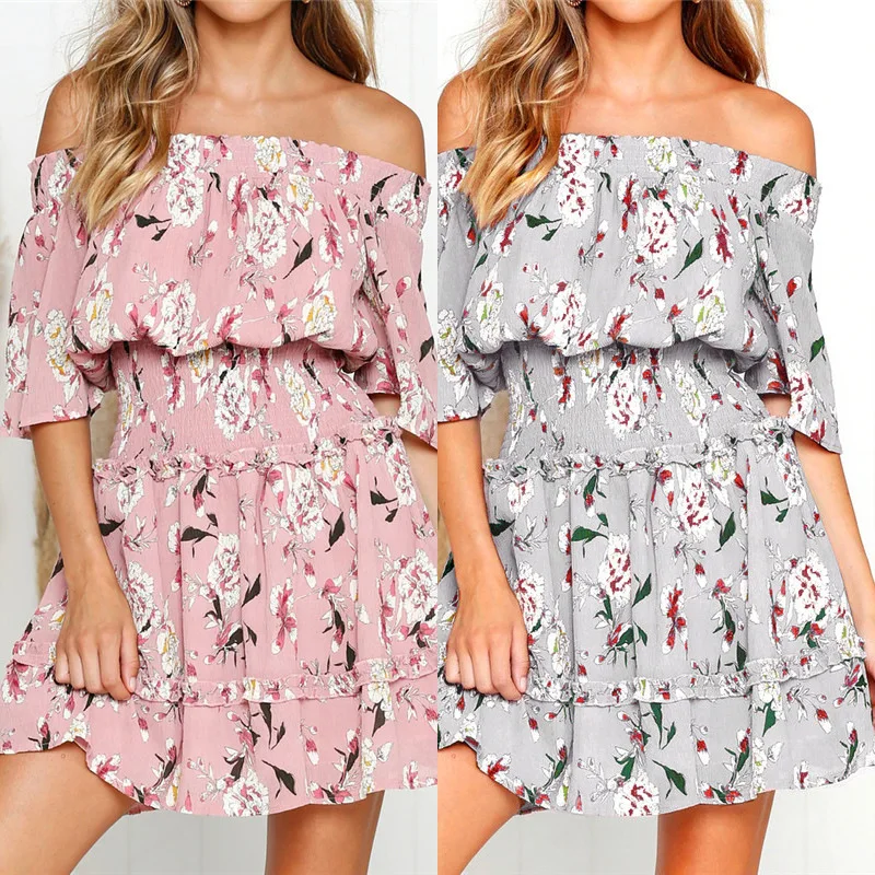 Женское платье с открытыми плечами сексуальное шифоновое укороченным рукавом и