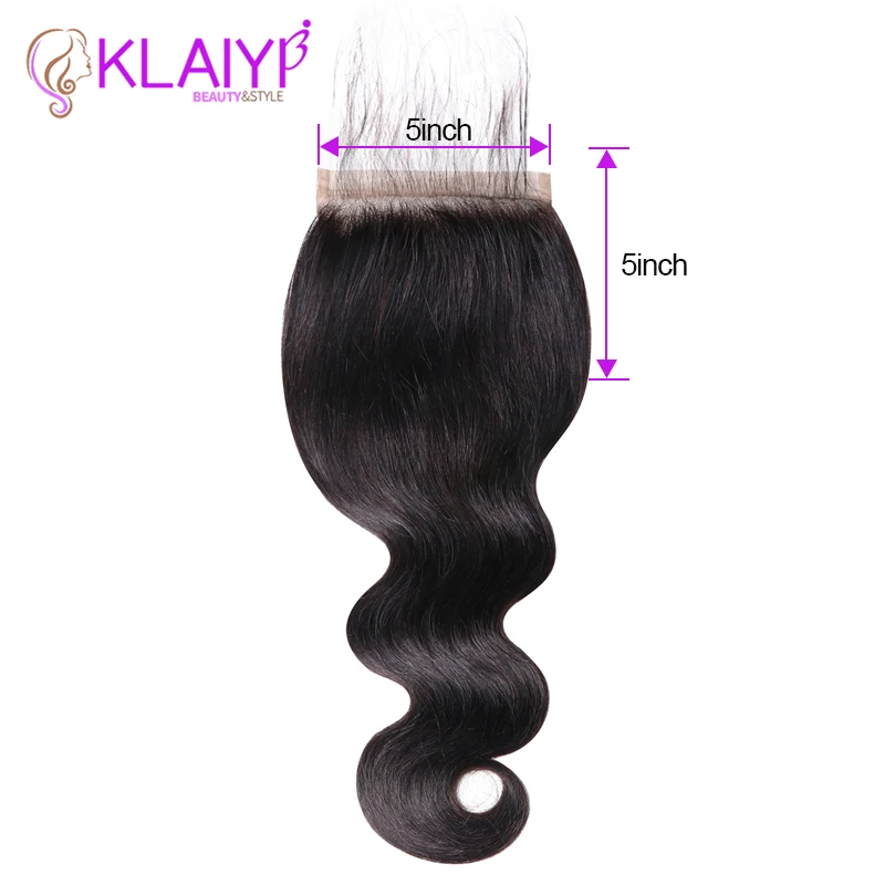 KLAIYI бразильские волосы remy, 5*5, свободная часть, натуральный черный цвет, человеческие волосы, волнистые волосы на шнуровке