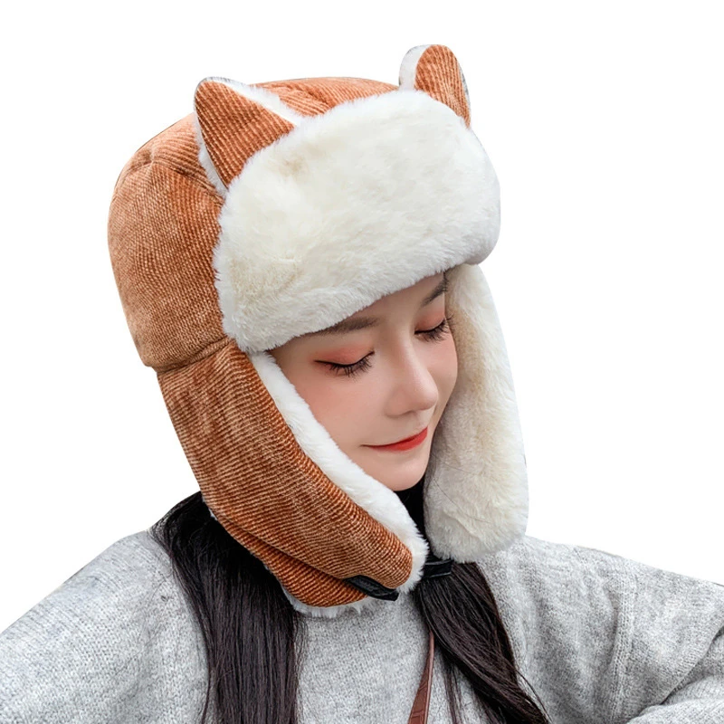 

Women Warm Cotton Hat Earmuffs Thicken Ear-flapped Hat Winter Cold-proof Soft Cat Ears Cap 2021 Winter Russian Hat