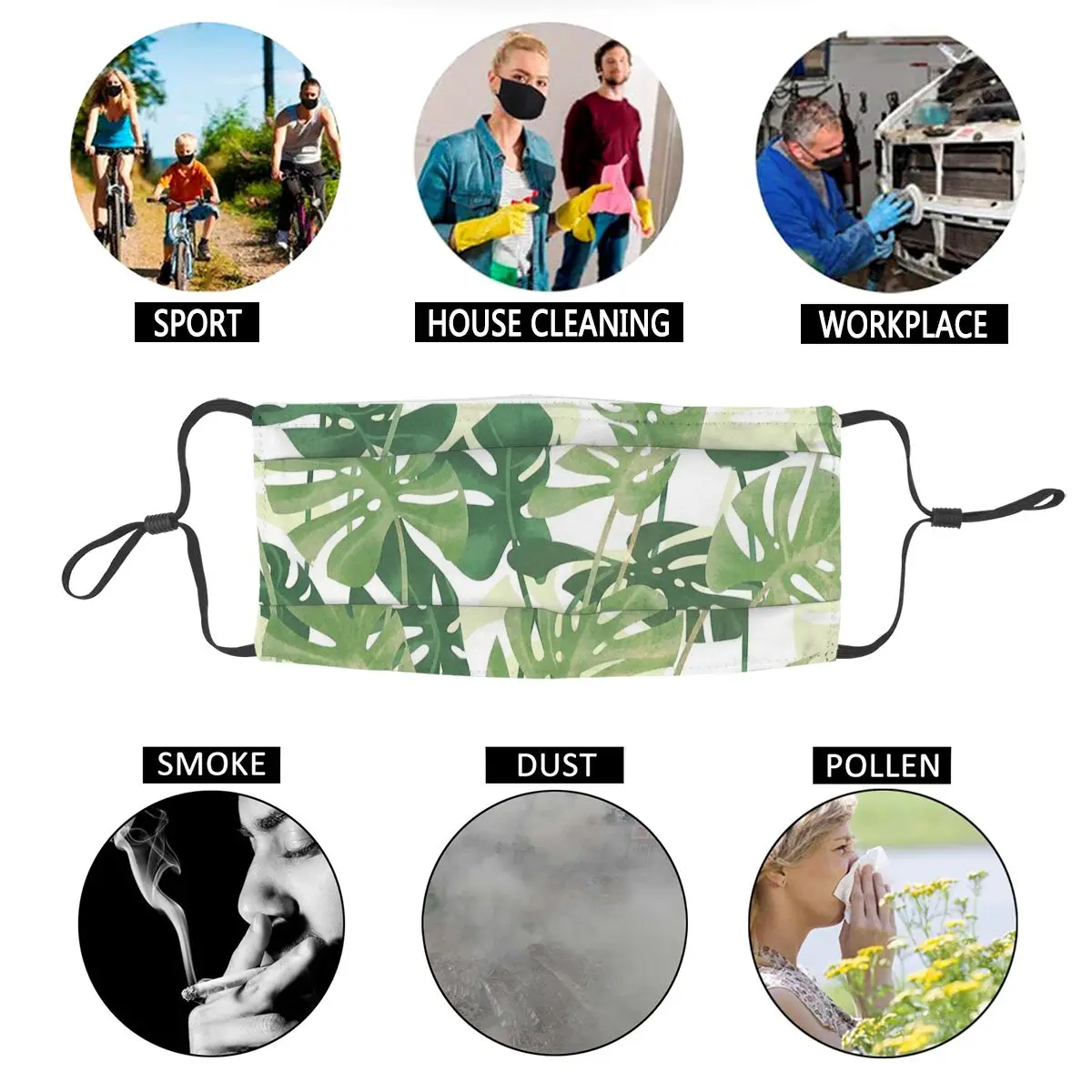 

Vintage Monstera Leaves Adult Reusable Face Mask Dust Protection Cover Respirator