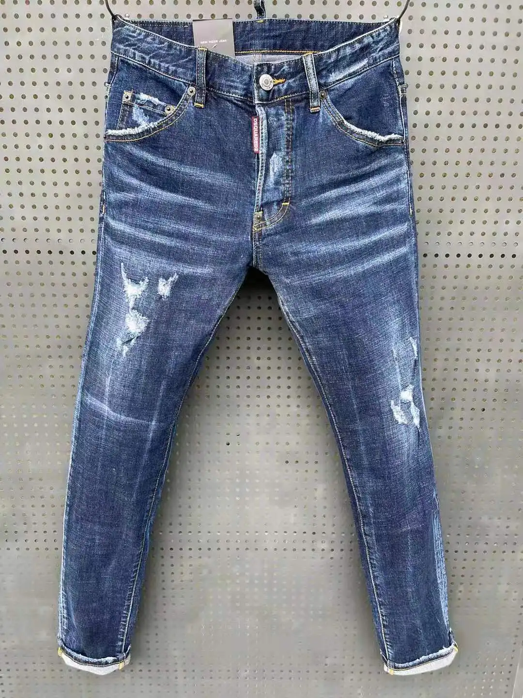 

2021 New DSQUARED2 Men's/Women's Jeans Fashion Washed, Frayed, Elastic, Ripped, Slim, Small-Footed Blue Jeans 066