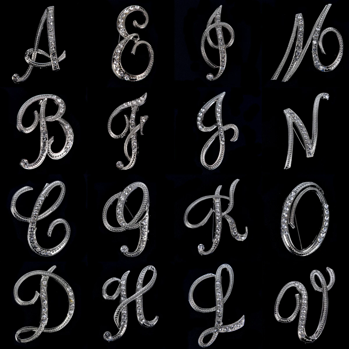 

Creative Fashion Unisex Crystal English 26 Letters Design Brooches Pins Rhinestone Alphabetical Letter Brooch Gifts