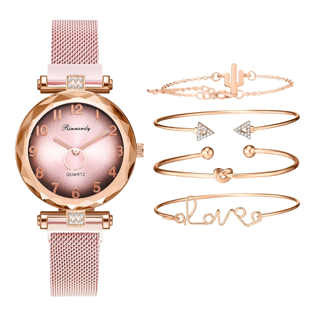 

Women Watches Fashion 5pcs Set Luxury Magnet Mesh Dress Watch Ladies Quartz Wrist Watch Women Bracelet Set Reloj Mujer Drop Ship