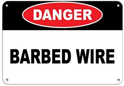 

Danger Barbed Wire Hazard Sign Hazard Labels 12 X 8 Inches Metal Tin Sign