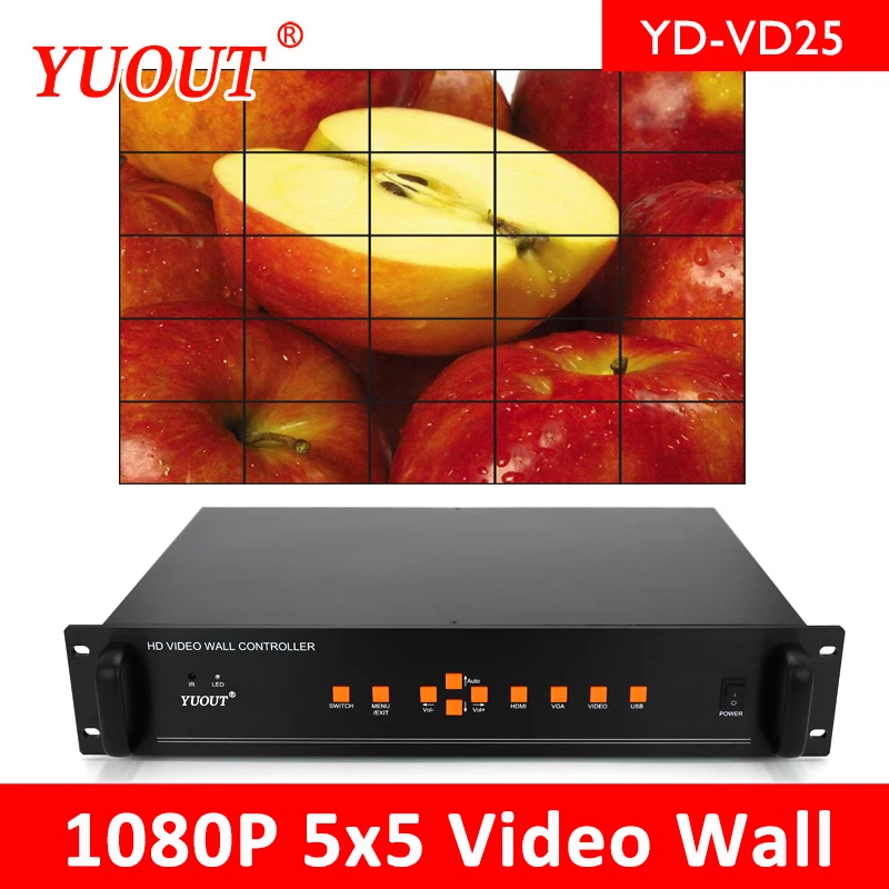 YUOUT YD VD25 HDMI видео настенный контроллер 5x5 4x4 VGA AV USB процессор 25 изображений сшитый