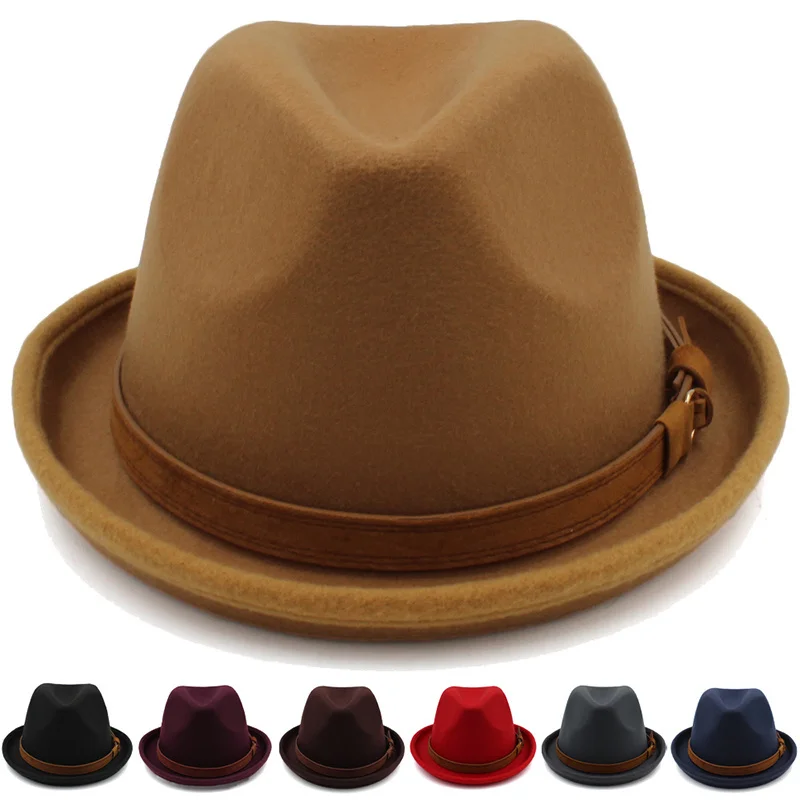 

Top hat female autumn winter British youth tweed stage gentleman's hat Street jazz hat curled men's top hat